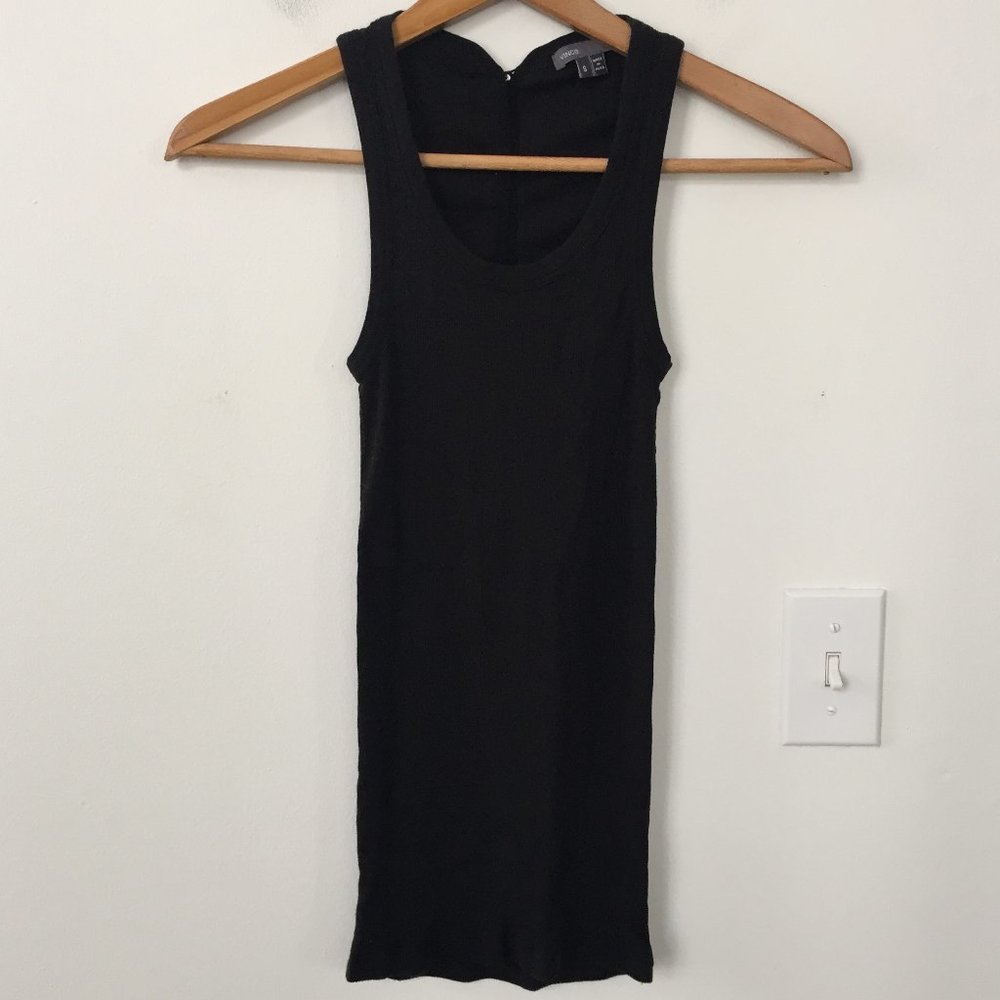 Vince Ribbed Tank Top with Button Detail